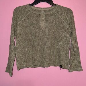 Olive Waffle Knit Button Top